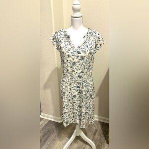 Ann Taylor LOFT white floral, short sleeve, midi dress, tie waist, size medium